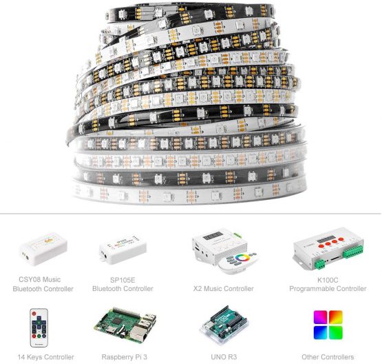 BTF-LIGHTING WS2812b 60leds/Pixels/m Waterproof IP65 Black PCB Flexible Individually Addressable Strip Light Dream Color DC5V 16.4ft 5m - Image 4