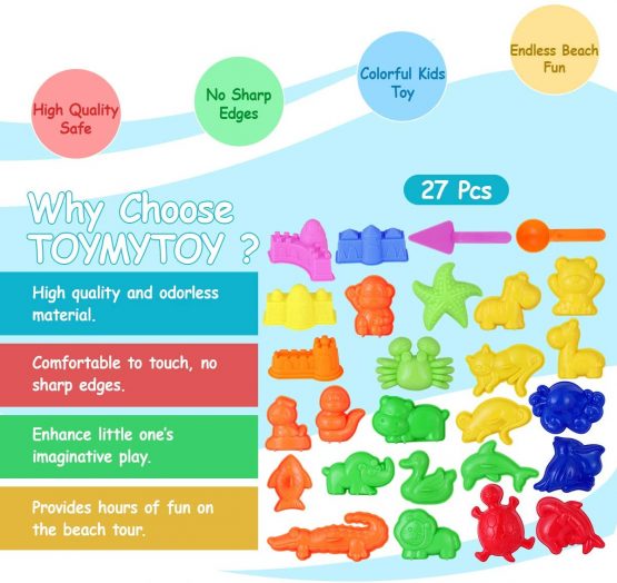 TOYMYTOY Kids Beach Toys Sand Play Toys Sand Models Set - Safari Animals, Sea Creatures, Mini Castles, Tools Kit - Summer Outdoor Fun - Image 2