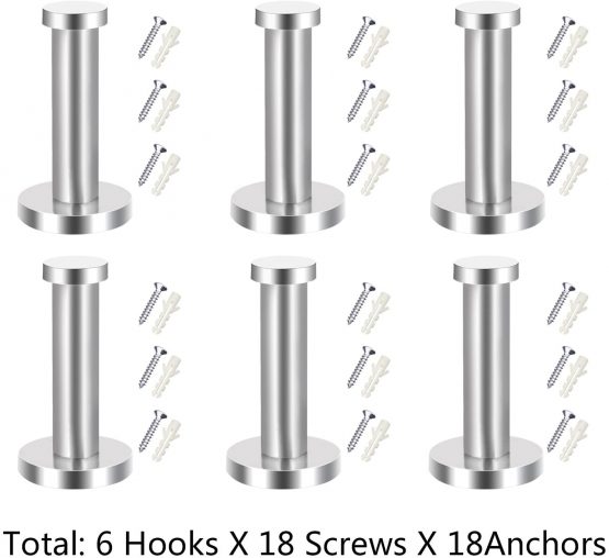 6 Pieces Stainless Steel Wall-Mount Robe Hook Coat Hook Towel Wall Hook, Brushed Nickel (Silver, 3 Inch) - Image 2