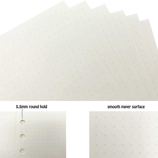 ZKSM Planner Refill Paper 5mm Squared Ruled Inserts Paper with A5 6 Holes 135 Sheets/270 Pages Binder Grid Notepaper for Filofax Bullet Journals Diary, 8.26x5.59 Inch (DOTTED) - Image 2