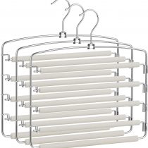 SONGMICS Trousers Hangers, Set of 3 Space-Saving Multi-Bar Metal Pants Hangers, Stable with Non-Slip Padding, Swing Bars for 5 Jeans Each, Suit Pants, Scarves, Ties, Grey and Silver CRI041GY