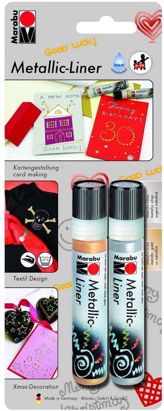 Marabu Metallic Liner Pen 25ml Assortment - Gold/Silver - Image 2