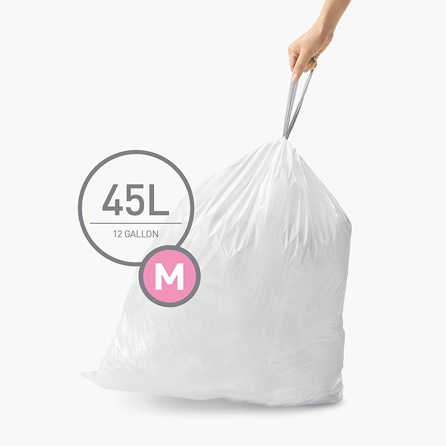 simplehuman CW0261 code M Custom Fit Bin Liner Bulk Pack, White Plastic (3 Pack of 20, Total 60 Liners), 60 count (Pack of 1) - Image 3