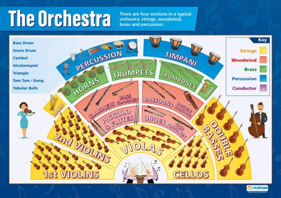 The Orchestra | Music Posters | Laminated Gloss Paper measuring 850mm x 594mm (A1) | Music Charts for the Classroom | Education Charts by Daydream Education