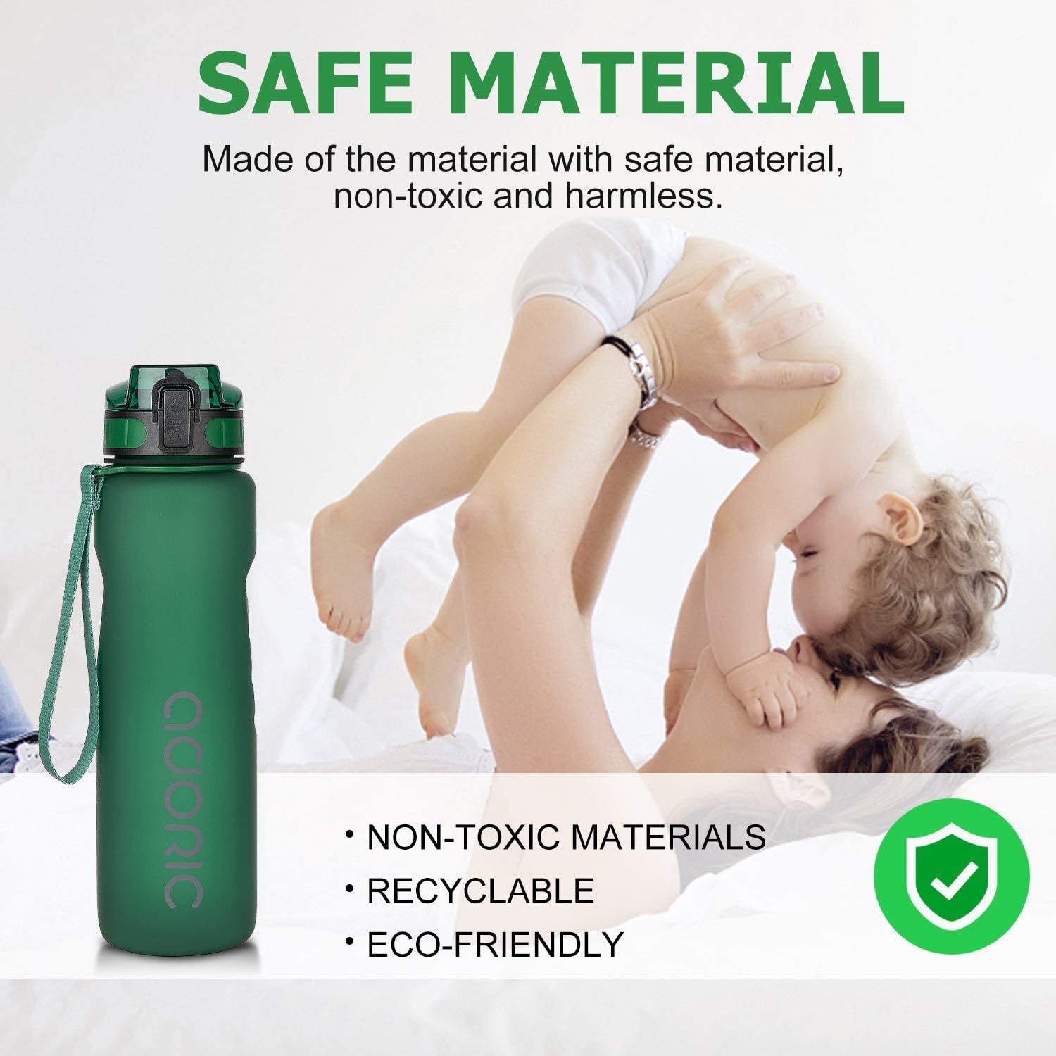ADORIC Sports Water Bottle 1L,BPA Free Tritan Non-Toxic Plastic Sport Water Cup, Durable Leak Proof Water Bottle with Filter - Image 2