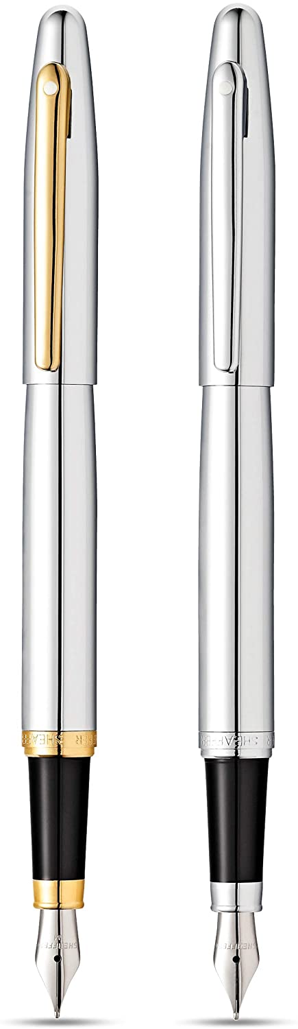 Sheaffer VFM - Refillable fountain pen with medium grade stainless steel nib, polished chrome with gold-tone trim - Image 4