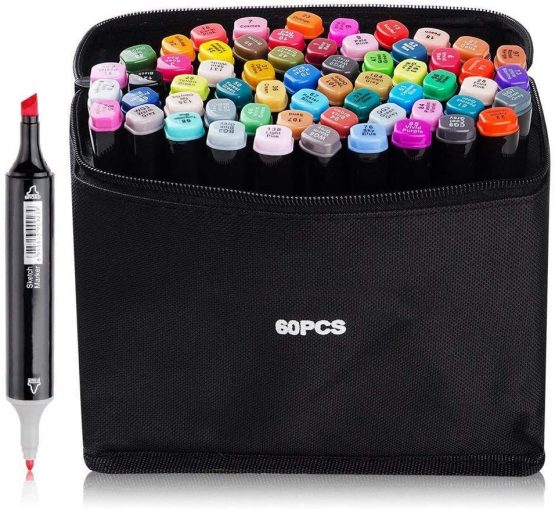 Jingyue 60 Colors Dual Tip Twin Marker Pens Set, Artist Permanent Sketch Manga Marker Pens,Art Markers alsoNumbered and Labelled with The Exact Colour