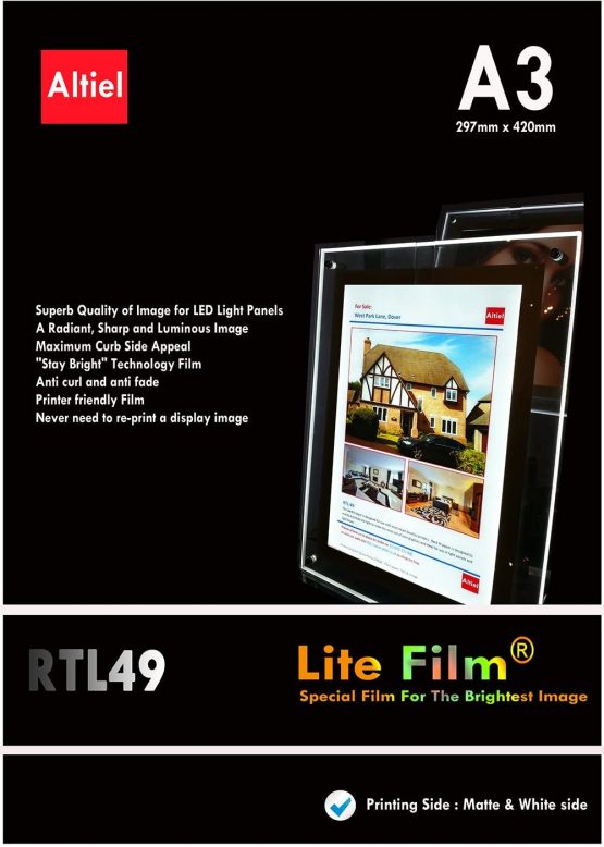 RTL49 - A3 x 50 sheets for any Inkjet & Laser Printers (Copiers) - Back lit Paper / Lite Film ® for LED Light Pocket / LED Light Panel / LED Lightbox - £66.00 + vat and Next day delivery is available