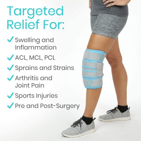 Vive Knee Ice Pack Wrap - Cold/Hot Gel Compression Brace - Heat Support Strap for Arthritis Pain, Tendonitis, ACL, Athletic Injury, Osteoarthritis, Women, Men, Running & Surgery - Image 3