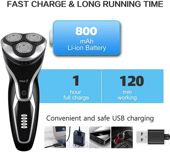 Electric Shaver for Men by MAX-T Series 3D ProSkin Rechargeable Wet Dry Electric Razor, Washable, Skin Protection, Cordless, Black - Image 3