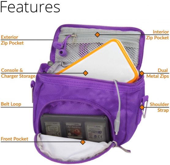 2dsxl XL, DS Lite DSI XL 2ds 3ds 3ds XL Orzly Carry Case with additional pockets for DS Mains charger. Designed to fit all handhelds from Nintendo to offer protection and style - Purple - Image 3