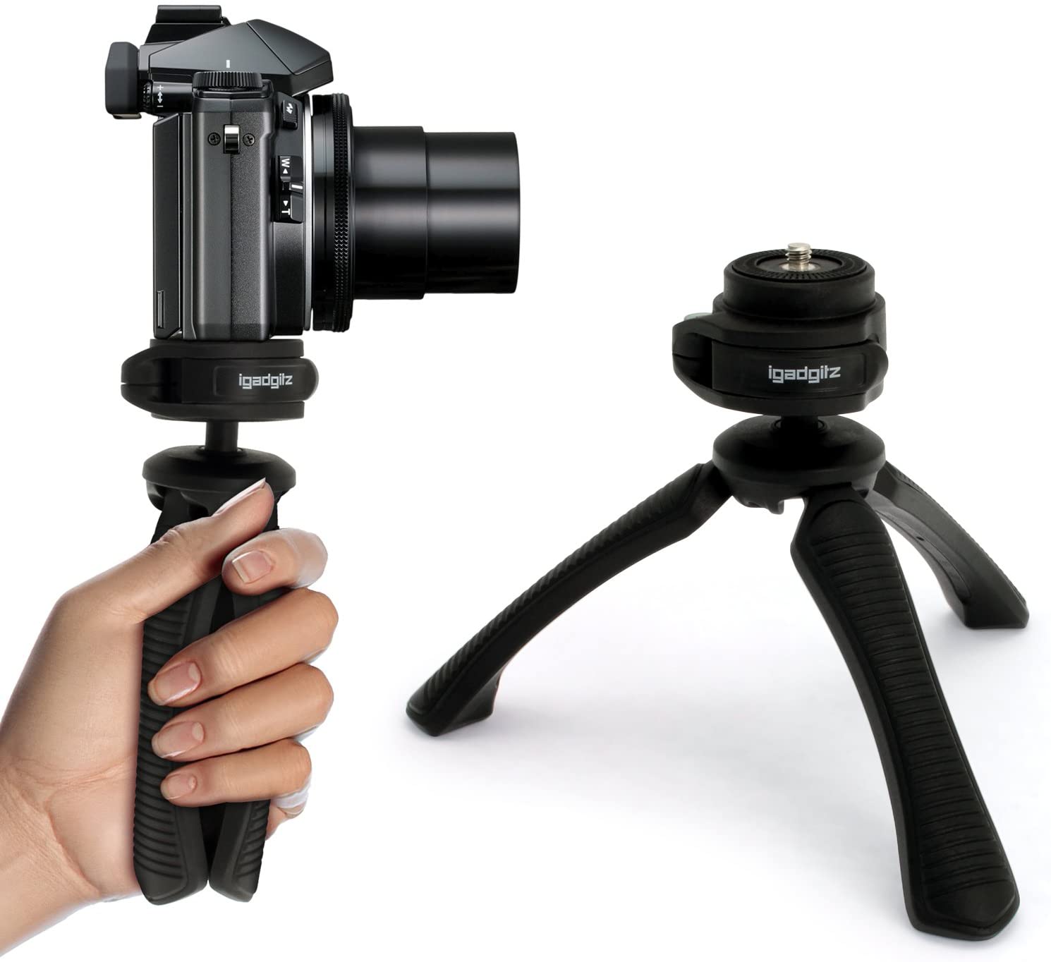 iGadgitz PT310 Mini Lightweight Table Top Stand Tripod and Grip Stabilizer Compatible with Digital Camera, DSLR