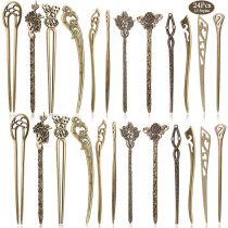 24 Pieces Chinese Women Hair Sticks, AUHOTA Vintage Bronze Decorative Hair Pin Chopsticks, Antique Retro Hair Forks for Hair DIY Accessory, 12 Styles