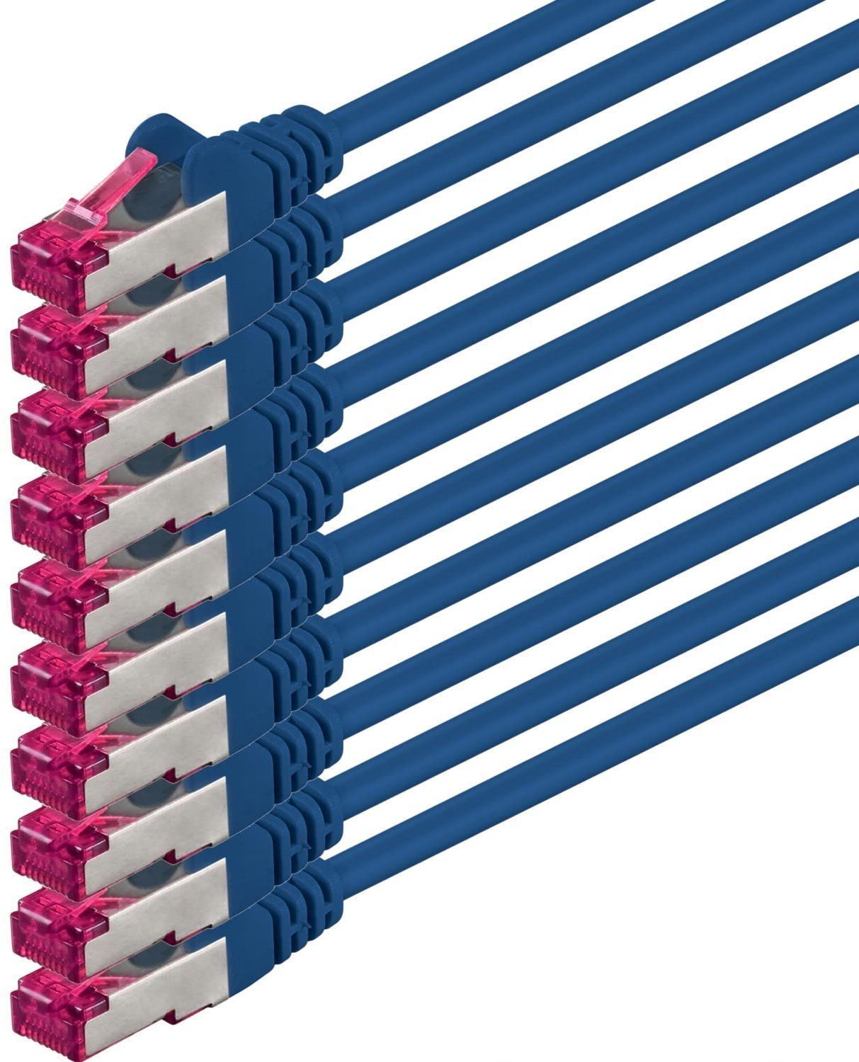 1aTTack.de 7.5m, blue, 10 pieces, network cable CAT6a (10Gb/s) S-FTP CAT 6a Lankacable