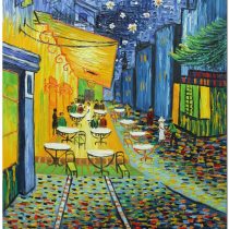 Fokenzary Hand Painted Café Terrace at Night Reproduction of Vincent Van Gogh Famous Artwork Modern Abstract Canvas Painting for Living Room Bedroom Wall Decor Framed Ready to Hang