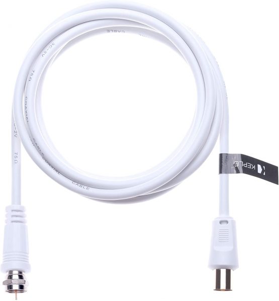 Coaxial Aerial F Connector Male Plug to RF M-Male Cable for Satellite Sat Freesat Sky Virgin BT TV HDTV DVB DVD Radio/Coax Ariel Freeview Lead Television Antenna Cord Broadband – 1 m White - Image 2