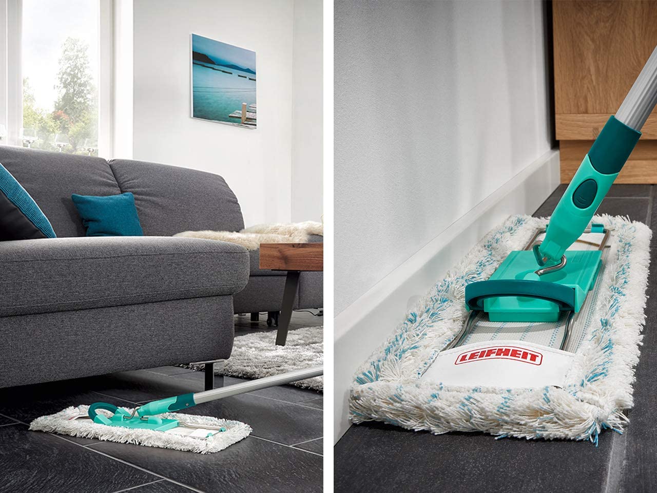 Leifheit 55045 Profi Floor Mop Large with Micro Duo for All Round Floor Cleaning S255045, Blue, Green - Image 3
