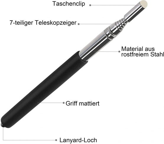 TANCUDER Telescoping Teachers Pointer Retractable Hand Pointer Extendable Classroom Whiteboard Presenter Coach lecture Teaching Pointer Stick with Lanyard & Felt Nib Extends to 39" for Presentations - Image 3