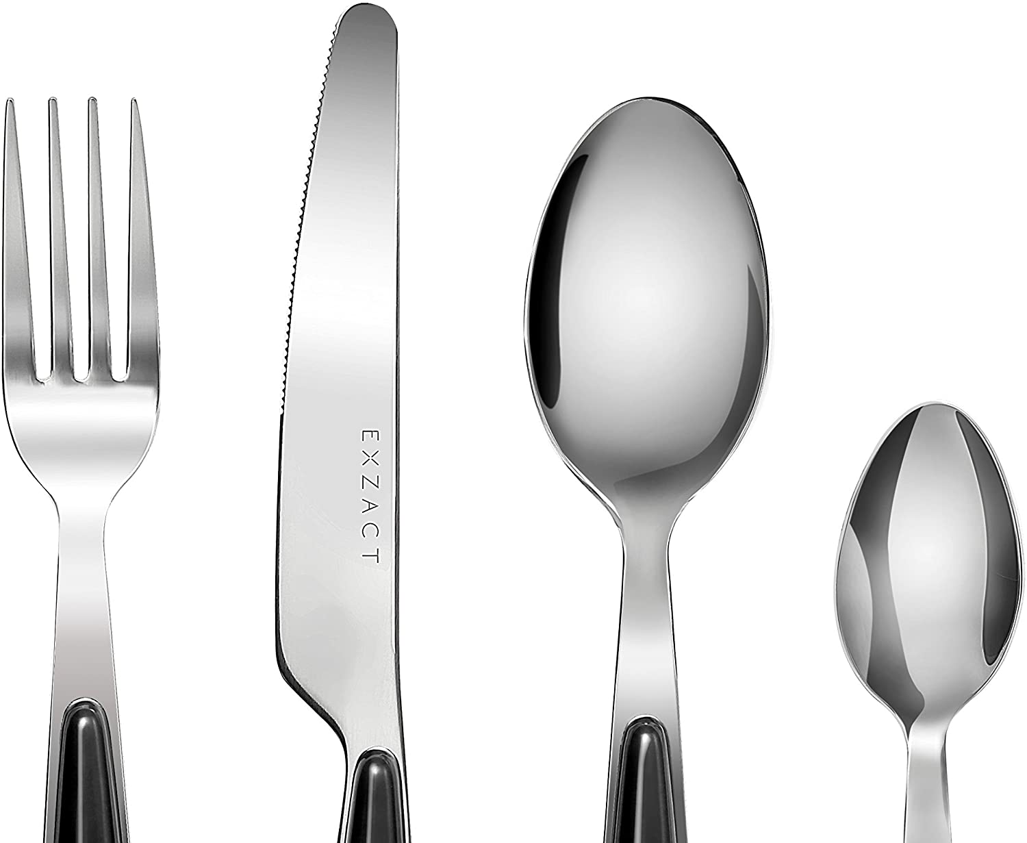 EXZACT Cutlery Set of 24, Stainless Steel with Color Handles, 6 Forks, 6 Dinner Knives, 6 Dinner Spoons, 6 Teaspoons - Image 3