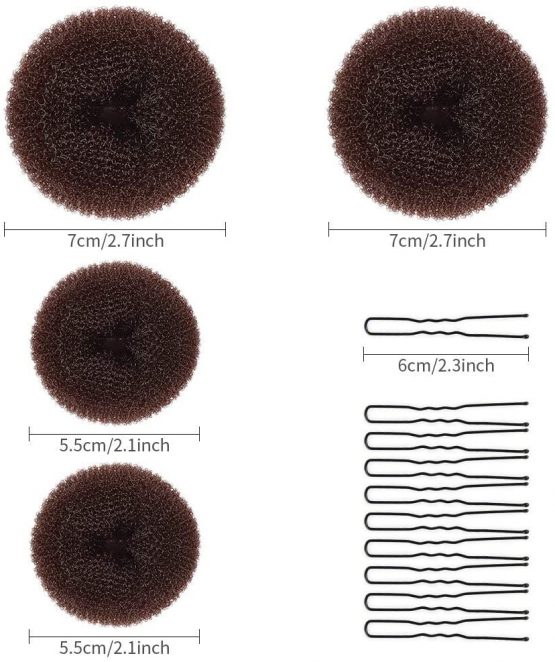 Donut Bun Maker,MORGLES Hair Bun Donut 4pcs Hair Bun Maker Brown With Large Bobby Pins Black 10pcs - Image 2