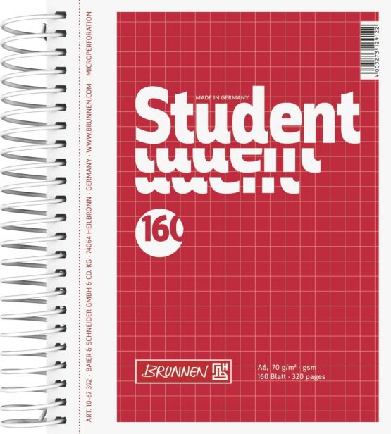 Brunnen Collegeblock Notepad, 4-Part, 70 g/m², A6, Squared Spiral Notebook – 160 Pages