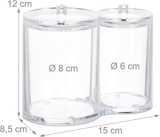 Relaxdays Double Swab Storage Container & Cotton Pad Holder, Lidded, Easy-Care, Acrylic Organiser, Clear, 12 x 15 x 8.5cm - Image 4