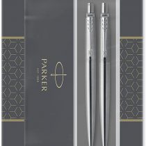 Parker Jotter Duo Gift Set with Ballpoint Pen & Mechanical Pencil (0.5mm), Stainless Steel with Chrome Trim, Blue Ink Refill, Gift Box