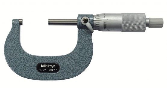 Mitutoyo 103-262 Series-103 Outside Micrometre with Tapered Frame and Ratchet Stop, 1"-2" Range, 0.0001" Graduation