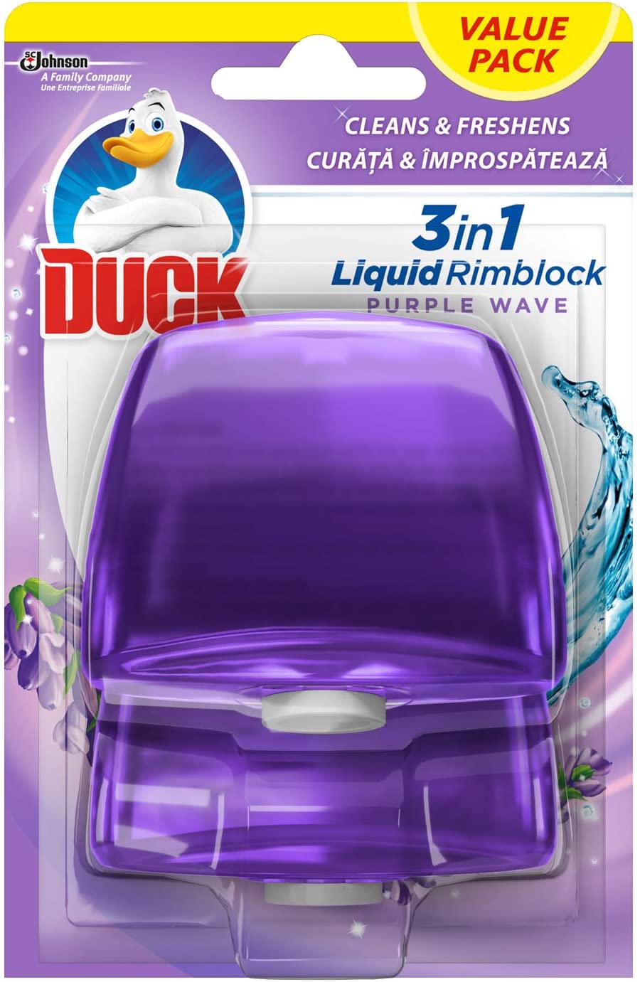 Duck Liquid Toilet Rim Block Twin Refills, 3-in-1 Toilet Bowl Cleaner, Purple Wave, Pack of 6 (Total of 12 x 55ml Refills)