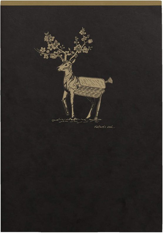 Clairefontaine 102636C Glued Pad with Flying Spirit Kraft Header 140 Removable Ivory Pages 14.8 x 21 cm 90 g Lined Glossy Card Cover Black Random Design