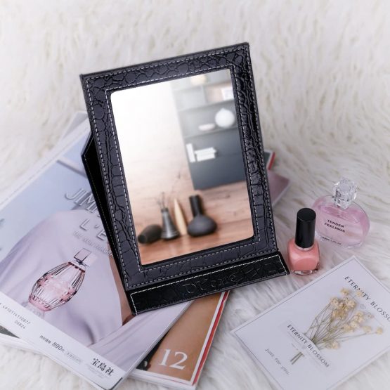 DUcare Desktop Makeup Mirror Leather Craft Free Standing Super HD Large Compact Mirror 6 * 8 inch - Black - Image 3