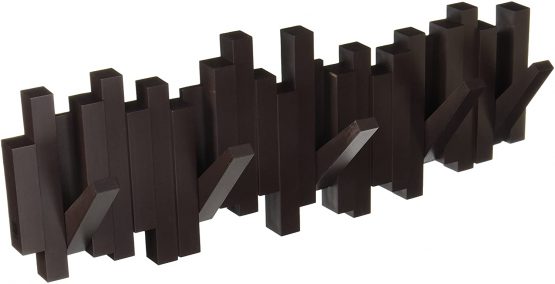 Umbra Sticks Multi Rack – Modern, Unique, Space-Saving Hanger with 5 Flip-Down Hooks for Hanging Coats, Scarves, Purses and More, Espresso