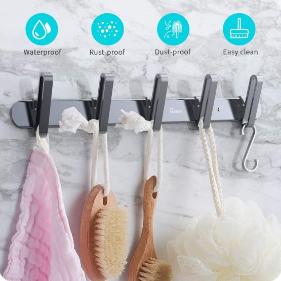 Anjuer Wall Mounted 5 Hooks Organizer Rack, Metal Coat Hanger for Hanging Towels, Keys, Jackets - Image 2