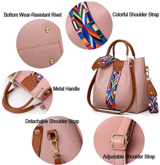Women Handbag Set 4 in 1 Soft PU Leather Top Handle Bag, Tote Bag, Shoulder Bags Crossbody Bag Wallet Purse Set - Image 3