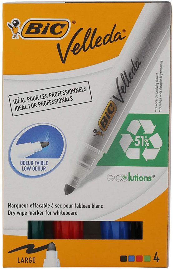 Bic TS-140038 Velleda 1701 Dry Wipe Bullet Tip Whiteboard Marker Pen, Pack of 4