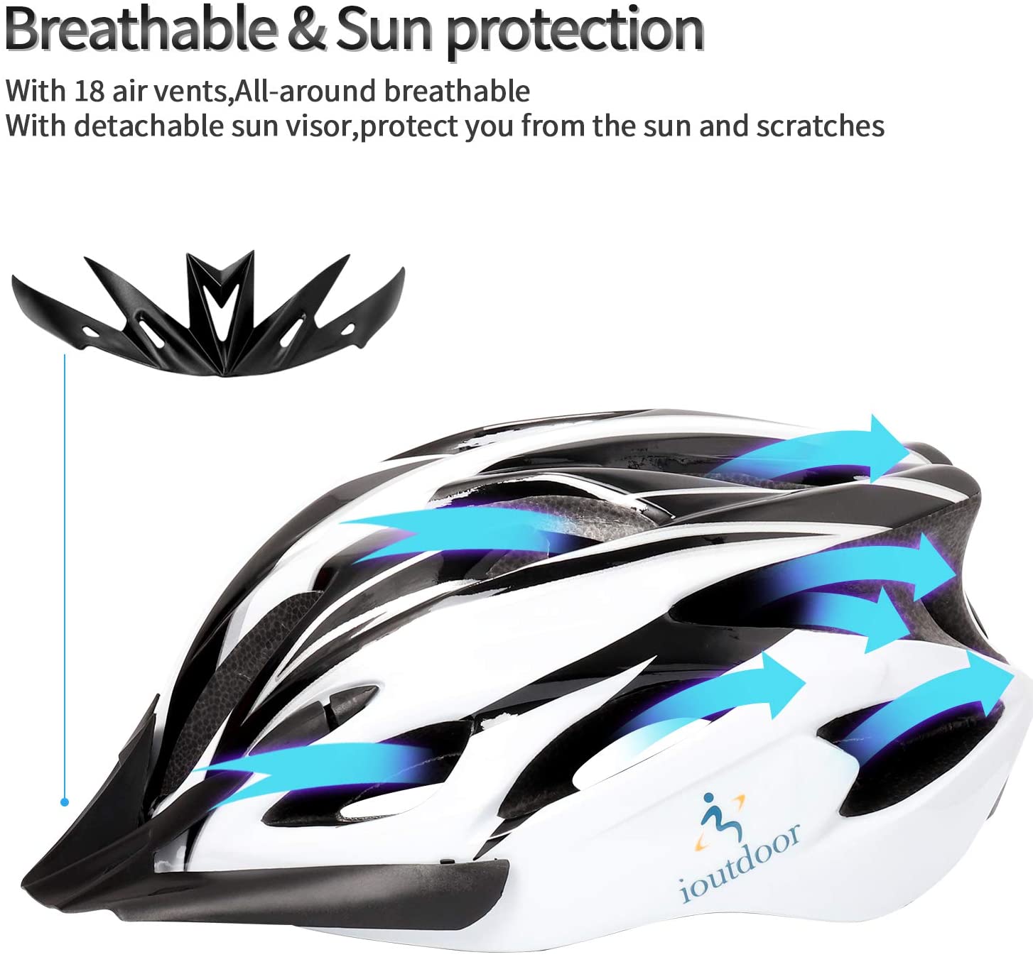 Bike Helmet Adult Cycle Helmets Ladies with Visor Bicycle & Cycling Sports Helmets 56-62CM 18 Vents for Teenagers Women Men (Black&White) - Image 2