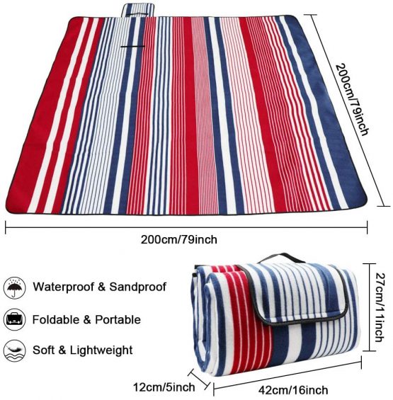 LIVEHITOP Fleece Picnic Blanket Waterproof Backing 200x200 cm - Portable Compact Thickening Extra Large Mat Rug for Camping BBQ Outdoor Indoor - Image 2