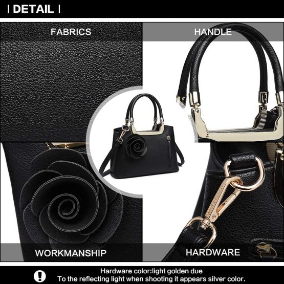 Miss Lulu Women Elegant Top Handle Bag Small Trend Shoulder Bag Pu Leather Flower Charm Structured Handbag Crossbody Bag - Image 3