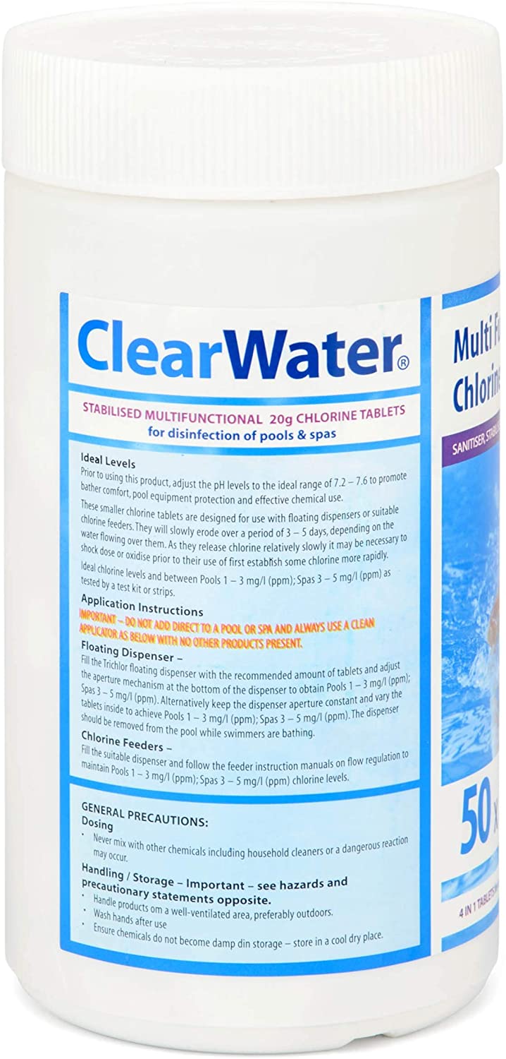 Clearwater 1 kg Multifunction Chlorine Tablets, 4-in-1 Dispenser Tablets (Sanitiser, Stabiliser