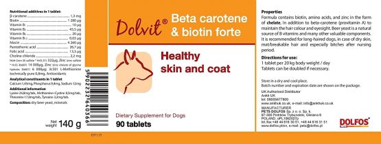 PETS Dolfos Beta Carotene & Biotin Forte 90 tablets Healthy Skin and Coat for Dogs - Image 2