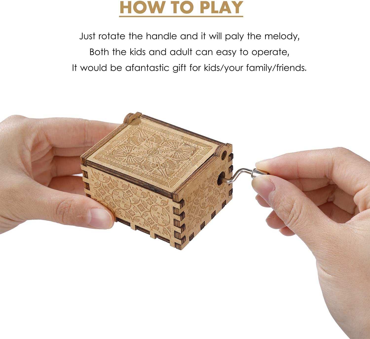 Heveer Music Box Wooden Hand Crank Music Boxes You are My Sunshine Musical Box Gift for Birthday Christmas Valentine's Day Home Decoration Crafts - Image 3