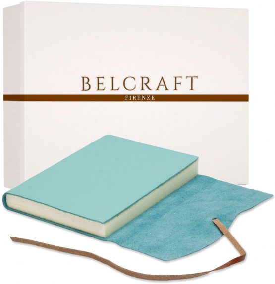 Capri Large Leather Journal, Writing Notebook, Including Gift Box, A5 (15x21 cm) Aqua