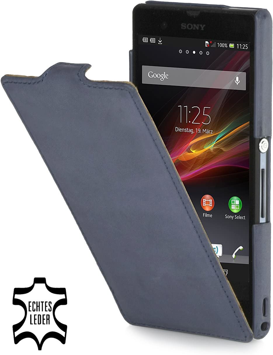 StilGut UltraSlim Leather Case for Google Sony Xperia Z Old Style Ocean Blue