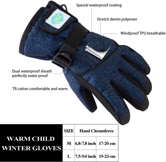 THome Child Winter Gloves, Kids Ski Gloves Waterproof Windproof Warm Gloves for Skiing Cycling Winter Boys Girls Aged 6-8T - Image 2