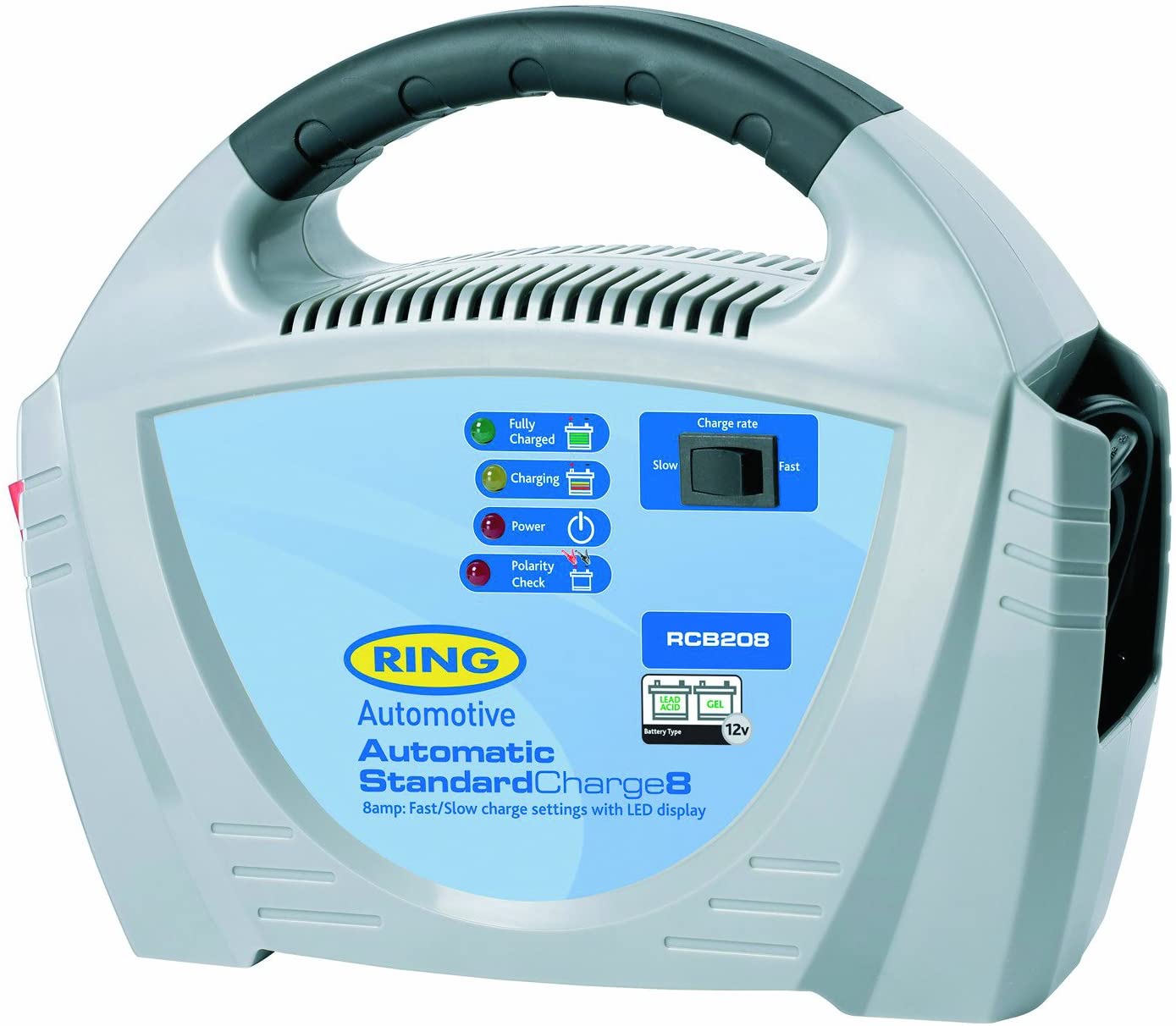 RING 8A Automatic Car Battery Charger: Suitable for Vehicles up to 2.5L & Protects Against Over Charging, Black Grey