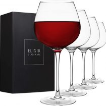 Red Wine Glasses – Large Wine Glasses, Hand Blown – Set of 4 Long Stem Wine Glasses, Premium Crystal – Wine Tasting, Wedding, Anniversary, Christmas – 22 oz, Clear