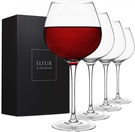 Red Wine Glasses – Large Wine Glasses, Hand Blown – Set of 4 Long Stem Wine Glasses, Premium Crystal – Wine Tasting, Wedding, Anniversary, Christmas – 22 oz, Clear