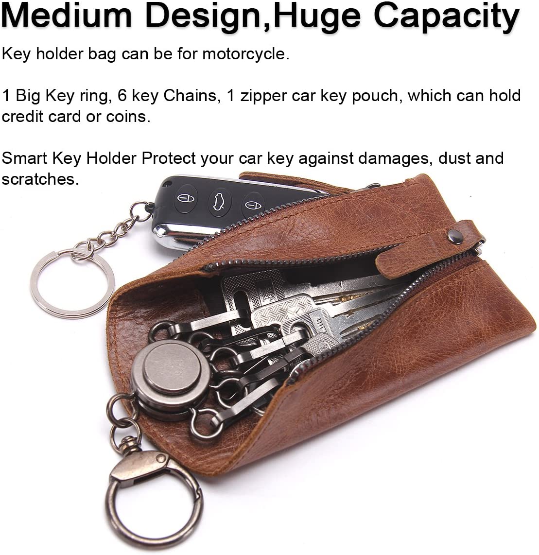 Contacts Key Case Genuine Leather Coin Purse, Brown, 12x7x1cm, Holds Car Key & Coins, Men's Gift - Image 4