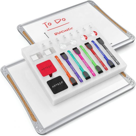 Arteza Framed Magnetic Cork Whiteboard Set, 12x14 inches, 2-Pack Dry Erase Lap Boards with Push Pins, Markers & Magnets for School, Home, Office, Planning, Brainstorming, & Projects - Image 2