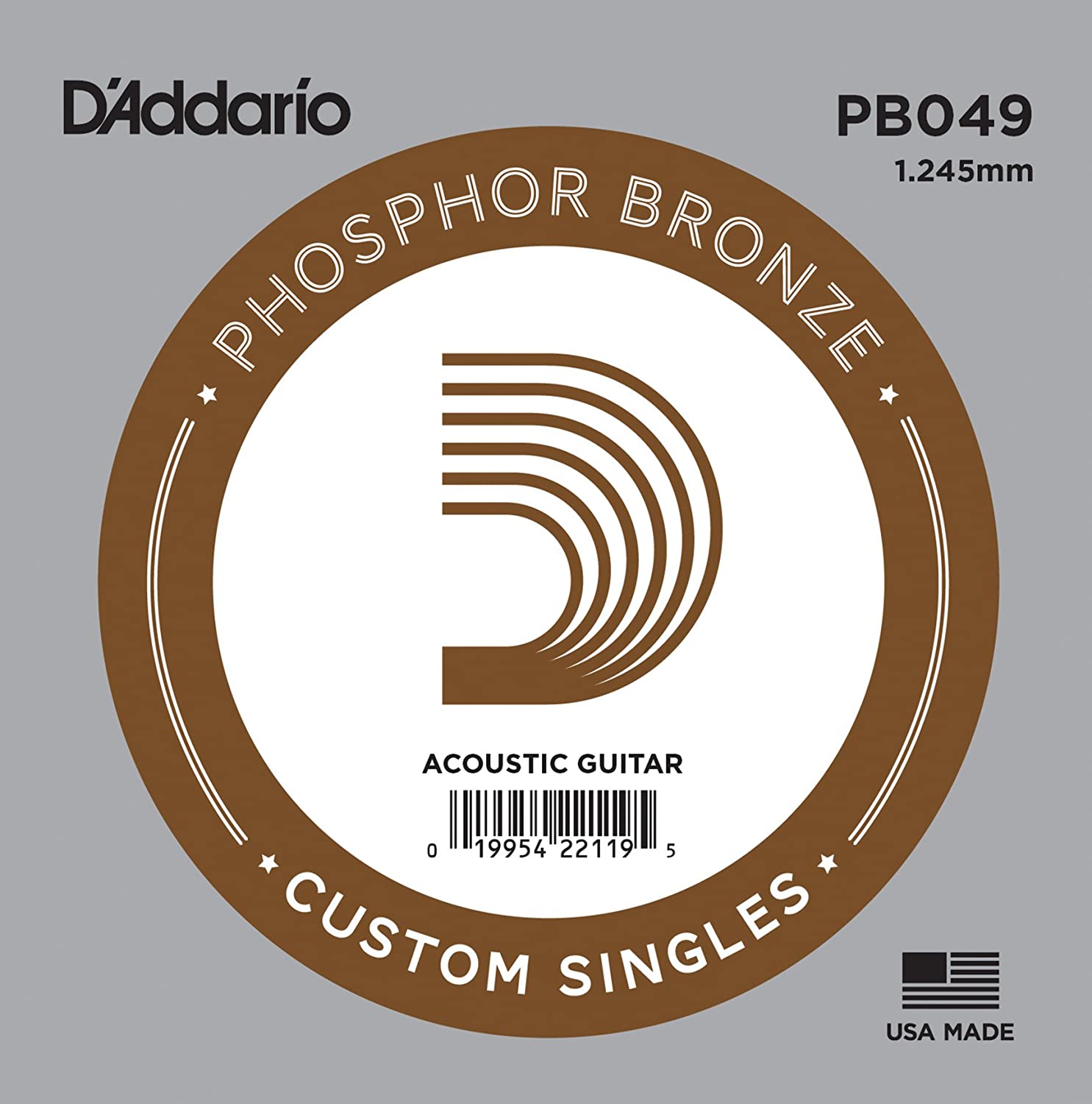 D'Addario .049 Phosphor Bronze Wound for Acoustic Guitar Single String, 049 gauge